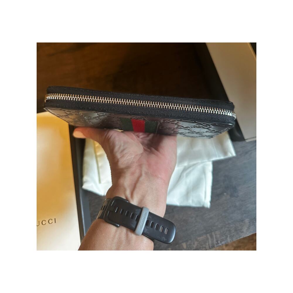 GUCCI BLACK GUCCISSIMA LEATHER WEB ZIP AROUND LONG WALLET - Picture 5 of 12